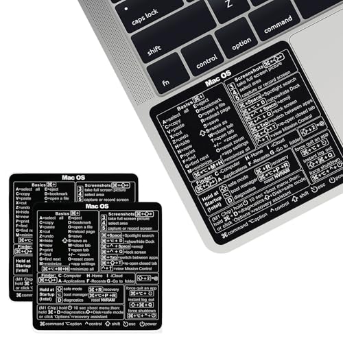 Mac OS Shortcut Stickers (2-Pack) – MacBook Keyboard Cheat Sheet for macOS (2025) – Waterproof Removable Vinyl Decals for MacBook Air/Pro, M1/M2/M3/M4