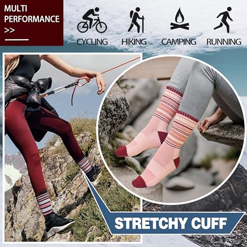 Image of Anlisim Merino Wool Hiking Running Socks for Women, Boot Work Crew Socks