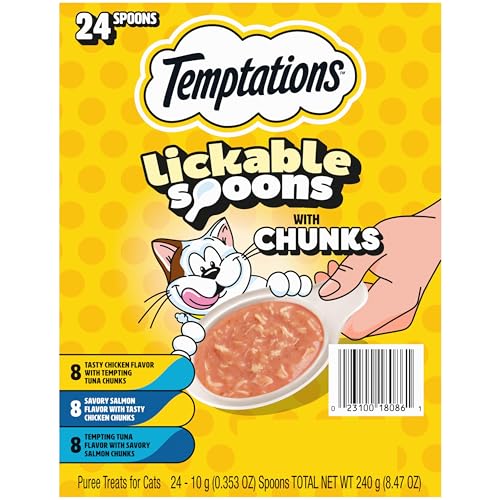 Temptations Lickable Spoons Soft Lickable Cat Treats Adult Wet Cat Treats Variety Pack 24 Spoons