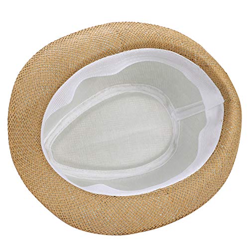 Image of SIQITECHNO Straw Fedora Sun Hat Straw Cowboy Hat for Women Men Classic Short Brim Fedora Trilby Roll Up Panama Jazz Beach Cap