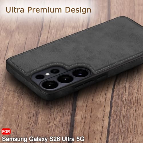 Image of TheGiftKart for Samsung S26 Ultra Case, Leather Finish Back Cover, Shockproof Design, Raised Edges for Camera & Screen Protection, Stunning Minimalist Design Galaxy S26 Ultra Back Cover (Black)