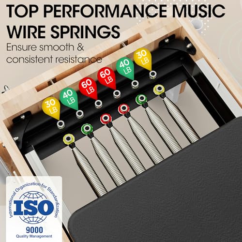 Image of Pilates Reformer, PAETA 92 inch Wooden Foldable Pilates Reformer Machine with Springs, Pilates Machines for Home Use and Studio, Pilates Equipment with Sitting Box, Jump Board and Accessories