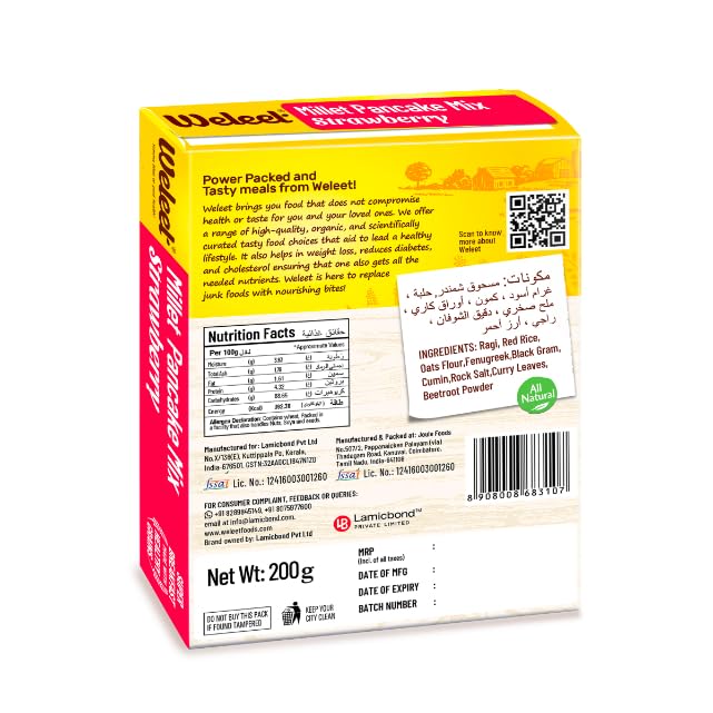 Image of Weleet Millet Pancake Mix Powder Combo | Strawberry & Mango Vanilla Flavour | 0% Maida, Gluten-Free, Diabetic Friendly - 200 gm Each (Pack of 2)
