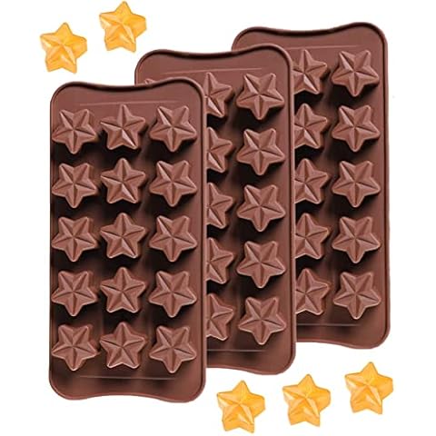 Star Chocolate Silicone Mold 3PCS 15-Cavity Star Shaped Fondant Moulds Non Stick Ice Cube Tray Reusable Candy Jelly Homemade Soap Mold Cover