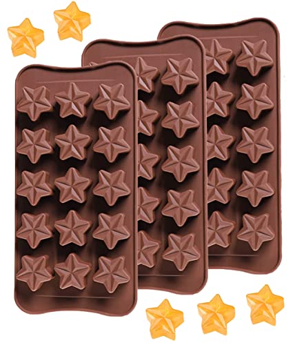 Star Chocolate Silicone Mold 2PCS 15-Cavity Star Shaped Fondant Moulds Non Stick Ice Cube Tray Reusable Candy Jelly Homemade Soap Mold