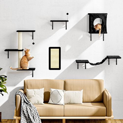 Muebles de pared para gatos NUNU LAB 5 piezas con casa y rascador negro miniatura 5