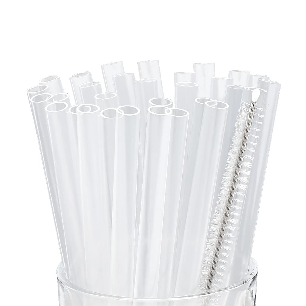 Sturdy Plastic Straws Short Stir Sticks Reusable Drinking Straws with 2 Straw Cleaners for Kids cup/coffee/Juice/wine tumblers, BPA free Dishwasher safe. (Clear)