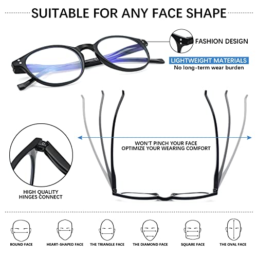 Image of 5-Pack Reading Glasses Blue Light Blocking, Fashion Round Computer Readers Women Men Clear Lens Anti UV /Glare (5 Mix Color, 3.00)