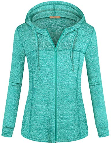 Miusey Workout Hoodie for Women, Jacket with Zipper Dri Fit Running Style Long Sleeve Zipped Up Cute Lightweight Breathable Elastic Cuffs Smooth Drawstring Quick Dry Green M