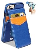 iPhone 6S Case, SAMONPOW Faux Leather Cover with Back Flip Stand Feature iPhone 6 Wallet Case ID Credit Debit Card Slot Holders Protective Shell for iPhone 6 / iPhone 6S 4.7 Inch - Dark Blue