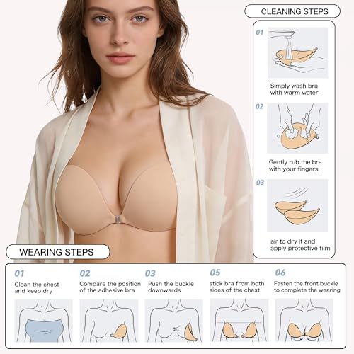 Image of MITALOO Seamless Adhesive Bra Sticky Strapless Invisible Push up Bras Silicone Backless Nipple Cover for Women