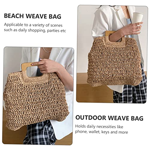 1pc Large Capacity Beach Weave Bag Versatile Shopping Storage Handbag for Beach Parties and Everyday Use for Summer Outings and3