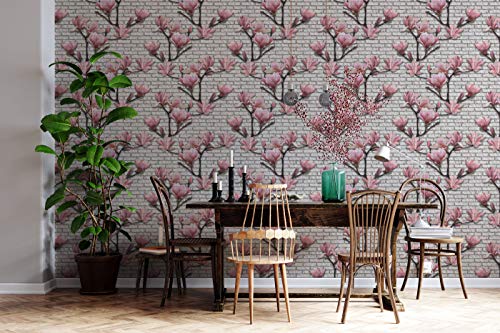 Image of DWELLSINDIA Flowers in Brick Wall Background Self Adhesive Peel and Stick PVC Wallpaper Waterproof, Scratch Resistant, Laminated (41x244 cm, Multicolor, Matt)