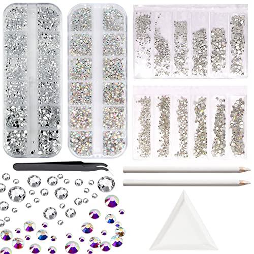 OBSCYON 7168 Pièces Strass Ongle Nail Art,Gems à Dos Plat Rond Cristal Strass avec Pincette et Stylo de Cueillette Cover