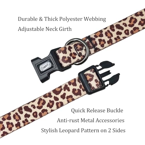 Olahibi Kombi-Set für Hundehalsband und Leine, Leopardenmuster, Polyester-Material, 150 cm, passende Leine, für kleine Hunde (Größe S, Hellkaffeebraun)