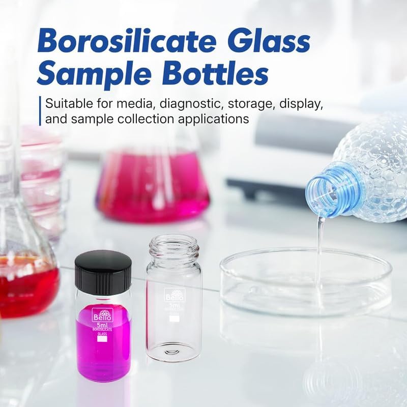 Image of Bello 50pcs 5ml Clear Glass Vials Culture Tube with Screw Caps, PE Stopper, Leak-Proof Glass Bottles Containers for Cosmetics, Perfume Making, Lab, Laboratory, Essential Oil Storage