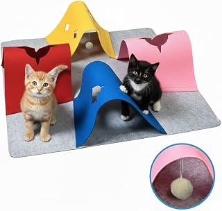 Cat Tunnel Bed with Scratcher Cardboard for Indoor Cats - Large Collapsible 3-in-1 Kitty Tube Toy & Scratching Pad, Durable Peek-a-Boo Hideaway Cave for Puppy, Rabbit, and Big Cats Exercise & Sleep