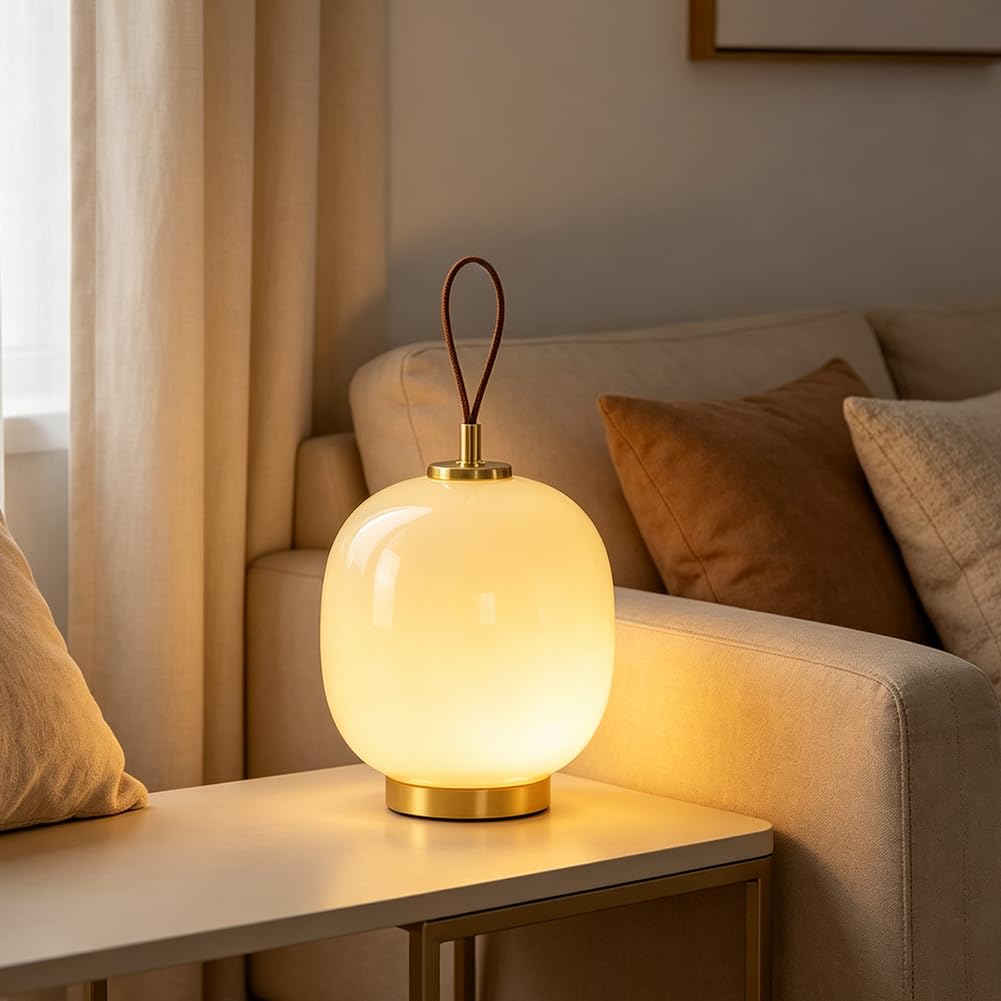 Akku Tischlampe LED Kugel Glas Vintage Tischleuchte Kabellos Batteriebetrieben Dimmbar Nachttischlampe USB Aufladbar Runde Retro Deko Nachtlicht Tragbar für Schlafzimmer Esszimmer,Beige