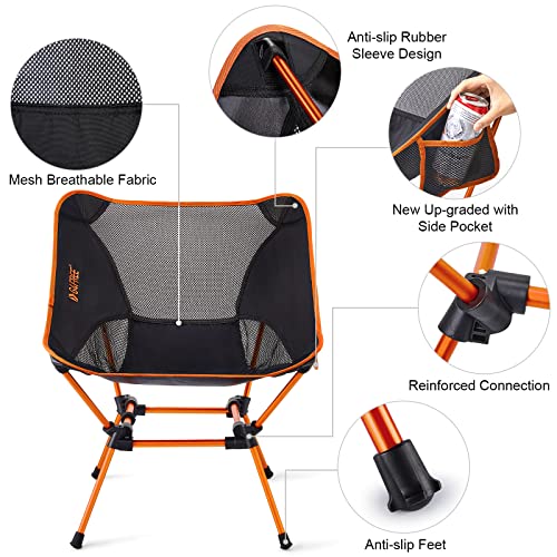 G4Free 2Pcs Folding Camping Chairs, Ultralight Compact Backpacking Folding Chairs Lawn Chairs Heavy Duty 330Lbs With Side Pockets Packable For Outdoor Camp Travel Beach Picnic Travel Hiking Orange #TOP4