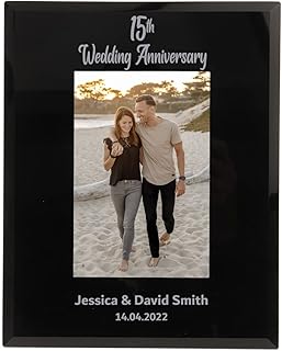Personalised 15th Fifteenth Wedding Anniversary Photo Frame Gifts for Couples Gifts for Husband Wife Bespoke Any Year Anniversary 6x4 7x5 Glass Photo Frame