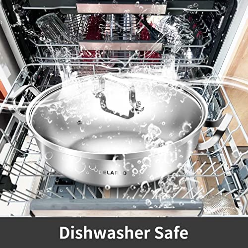 Delarlo Tri-Ply Stainless Steel 11 Inch Cookware Everyday Pan With Glass Lid,Kitchen Everything Pan, Chef's Pans,Induction Cooking Pot, Stock Pot #TOP4