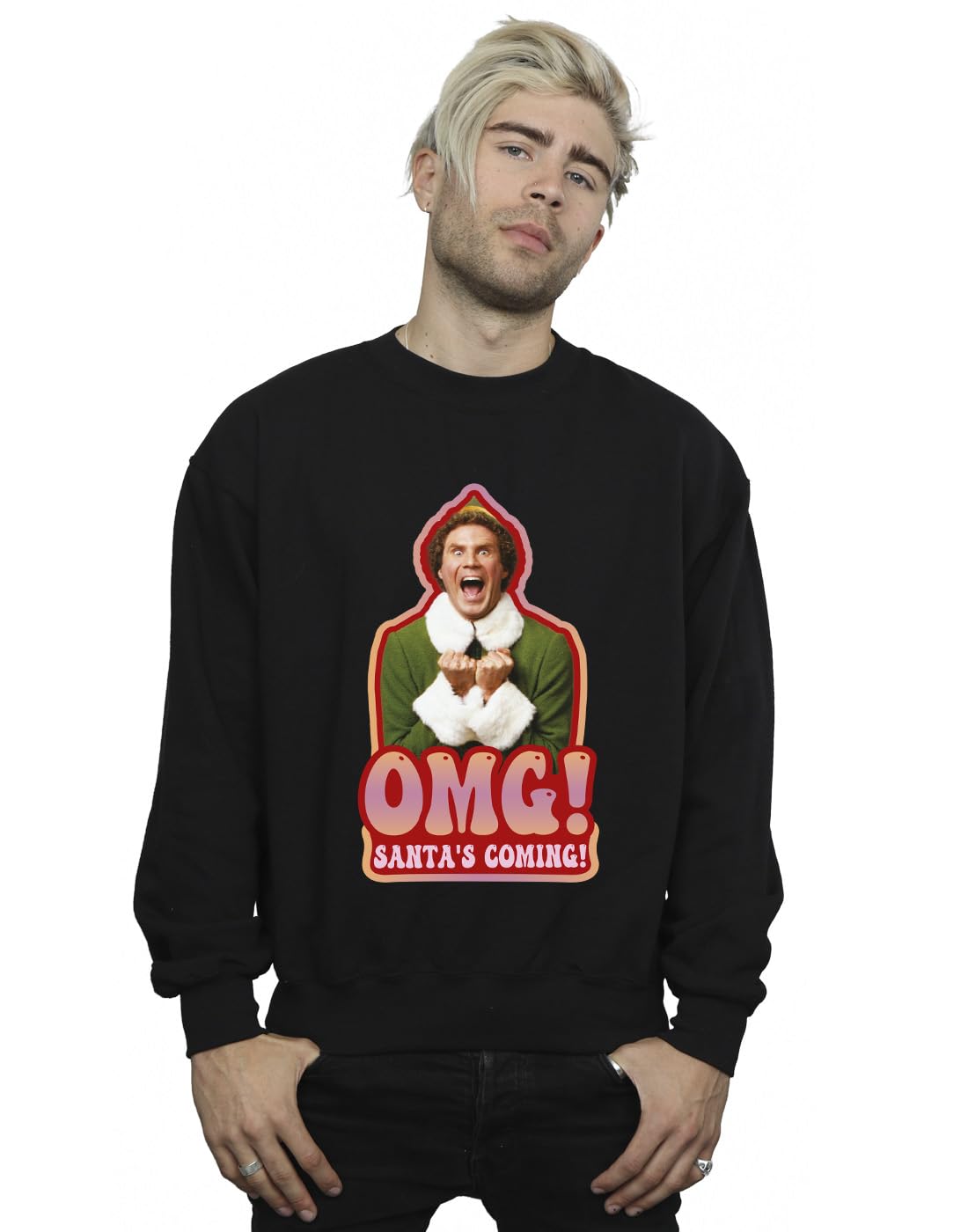 Absolute Cult Men's Black Elf Santa's Coming Sweatshirt Large