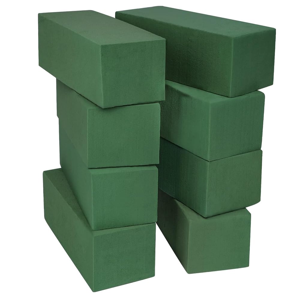 SAKPHIL Floral Foam Blocks (Larger Size 9" X 4" X 3" Each) Florist Flower Foam Green Bricks Applied Dry or Wet Flower Foam Bricks Arrangement Supplies for Artificial or Fresh Flowers (8)