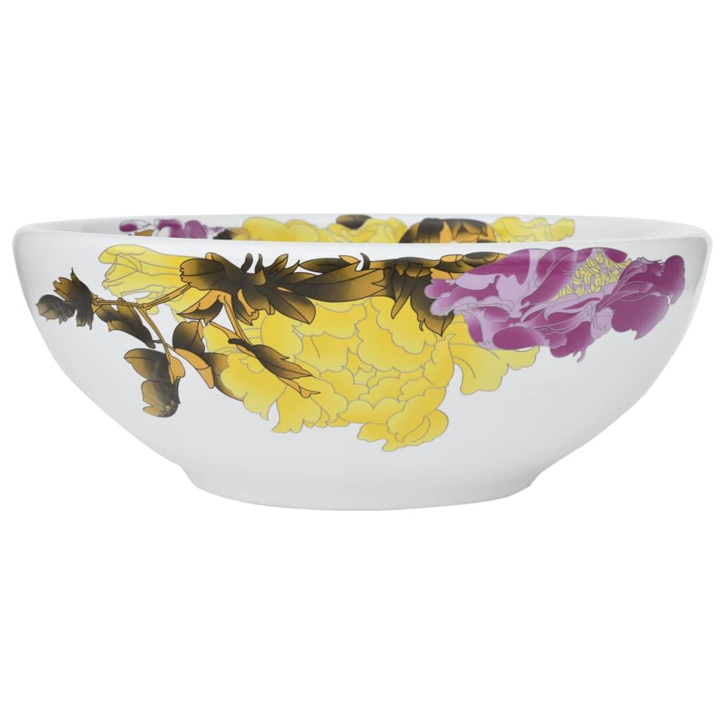 vidaXL Countertop Basin, Bathroom Sink for Above Counter, Wash Basin for Lavatory Cloakroom Office, Vessel Sink, Multicolour Round Ceramic
