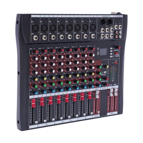 Audio-mixer, 8-kanaals stereogeluid, mengconsole, bluetooth met aux, Xlr, USB, Bluetooth audio-interface, mengpaneel voor opnames, live streaming