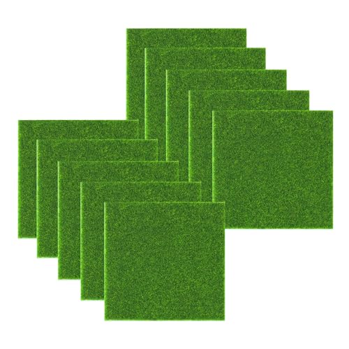 HASLED 10 x Kunstrasenmatte 15x15cm - Mini-Rasenteppich 5mm für Balkon, Terrasse & Modellbau - Wetterfester Kunstrasen für Deko, DIY-Garten & Landschaftsgestaltung