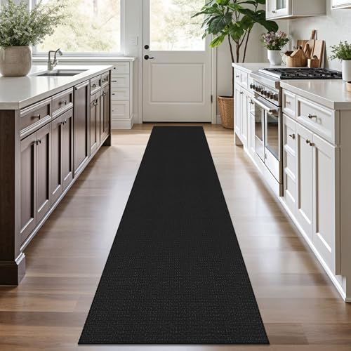 KOZYFLY Runners for Hallways 2x10 ft Washable Kitchen Runner Non Slip Rubber Backed Hallway Rugs Cotton Entryway Runner Rug Floor Carpet for Indoor Hall, Backdoor, Kitchen, Black/Dark Grey