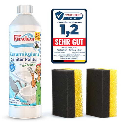 Pastaclean XXL-Pack 750ml Keramikglanz Sanitärpolitur mit Pinienöl - Entfernt Rostläufe Kalkablagerungen Wasser- und Urinstein Profi Politur für die Reinigung und Versiegelung von Keramik