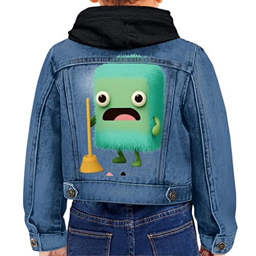 Monster Print Toddler Hooded Denim Jacket - Funny Jean Jacket - Colorful Denim Jacket for Kids