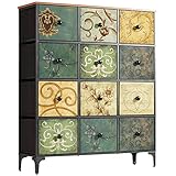 AOPSEN 12 Drawer Dresser, Tall Dressers for Bedroom with Storage Drawer, Wide Chest of Drawers for Bedroom, Wooden Top and Metal Frame, Modern Bedroom Dresser for Clothes Closet Kids Living Room
