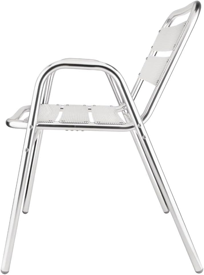 Bolero Aluminium Stacking Chairs Silver Arched Arms Outdoors 780X600X495mm 4pc