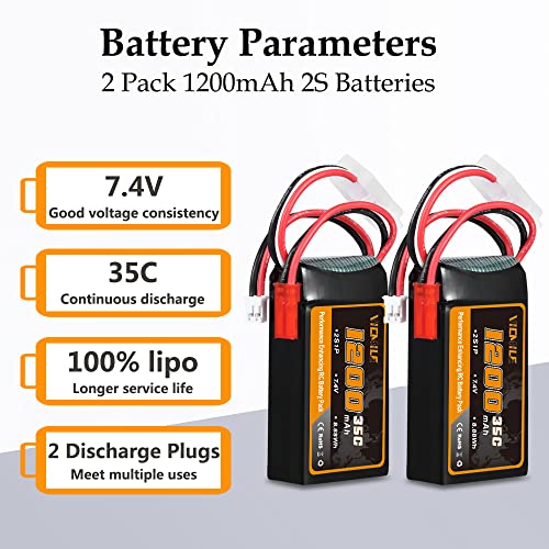 Image of 7.4V Lipo Battery 1200mAh 2S 35C SCX24 Lipo Batteries with PH2.0 & JST Plug Rechargeable Lithium Battery Fit for WLtoys Rc Cars A949 A959 A969 A979 K929 and Most 1 /10 1 /16 1 /18 1 /24 RC Cars
