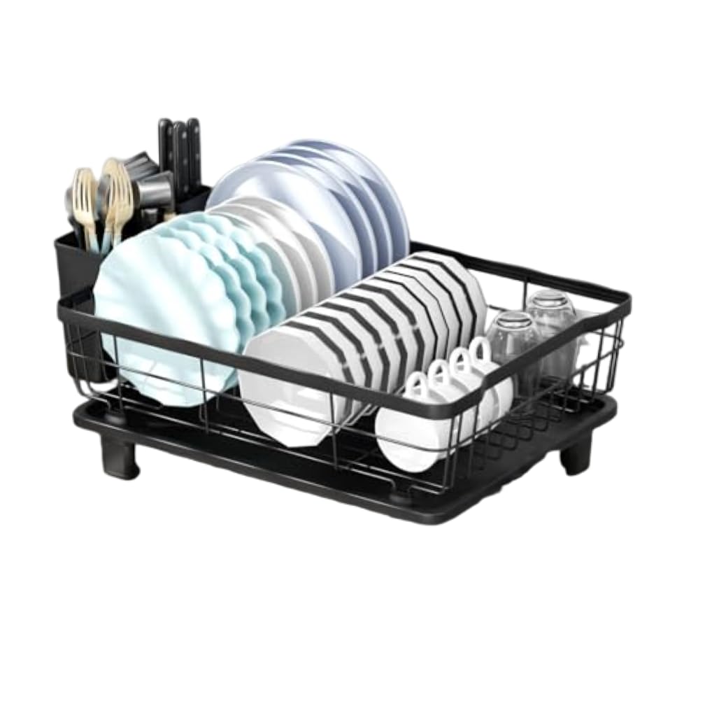 Garrrdenfurni Dish Drainer Rack Compact Dish Drainer Rack Stainless Steel Kitchen Drying With Drain Board & Removable Cutlery Holder For Small Kitchen Countertops