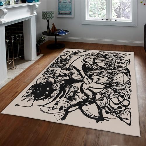 Tapis de salon abstrait noir antidérapant et lavable - 2