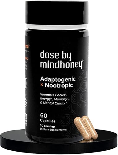 Dose by Mindhoney - 60 unidades - Suplemento cerebral de adaptógeno nootrópico prémium - Apoya la memoria, el enfoque, la energía y el estado de