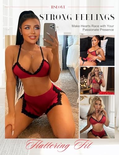 Image of RSLOVE Sexy Pajamas for Women Soft Lingerie Set Lace Trim Sleepwear 2 piece Pjs Shorts Set