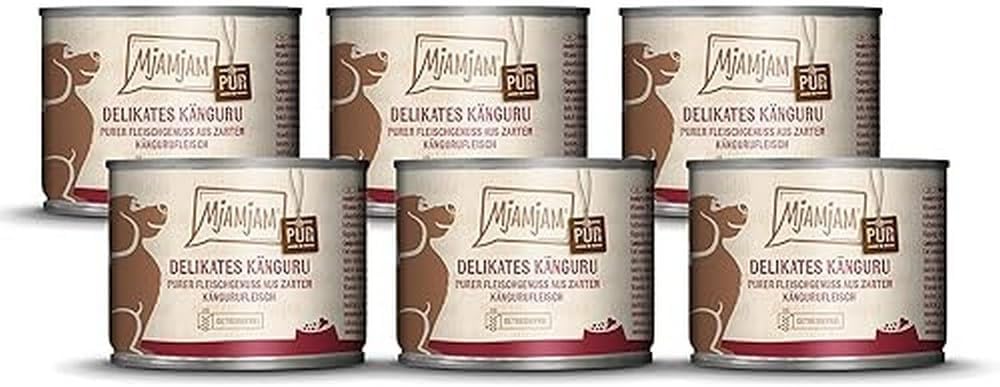 MjAMjAM - premium wet food for dogs - pure meat enjoyment - delicious pure kangaroo, pack of 6 (6 x 200 g), grain-free with extra meat