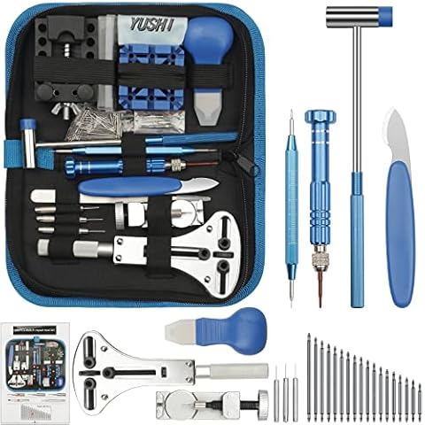 New YUSHI 185pcs Watch Repair Tools Kit,Watch Tool Set,Back Case Removal Tool,Strap Link Removal Repair Tool,Watch Band Bracelet Pin Remover Adjustment Kit,Spring Pin Bar Watchmaker Tool Bag Cover