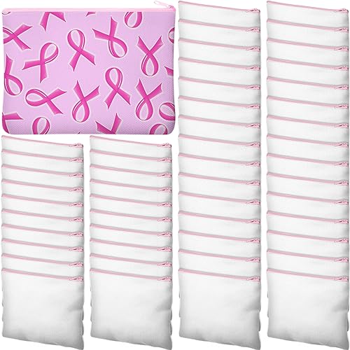 50 peças de sublimação em branco sacos de maquiagem de lona em branco a granel DIY transferência de calor sacos de maquiagem cosméticos estojo de caneta de lona sacos de lápis sublimação transparente bolsa em branco com zíper (branco, rosa, 18 x 11 polegadas)