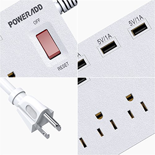 image for POWERADD Power Strip 3 Outlets with 3 Fast Charging USB Ports, 5ft Ext
