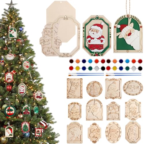 Bucherry 12 Pcs Christmas Crafts Painting Kits, DIY Unfinished Wood
