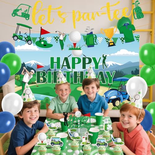 Image of Gameza Golf Birthday Party Decorations - 34PCS Golf Birthday Decorations, Lets Partee Banners Balloons Backdrop Cake Topper Cupcake Toppers, Sport Themed Party Decor Supplies