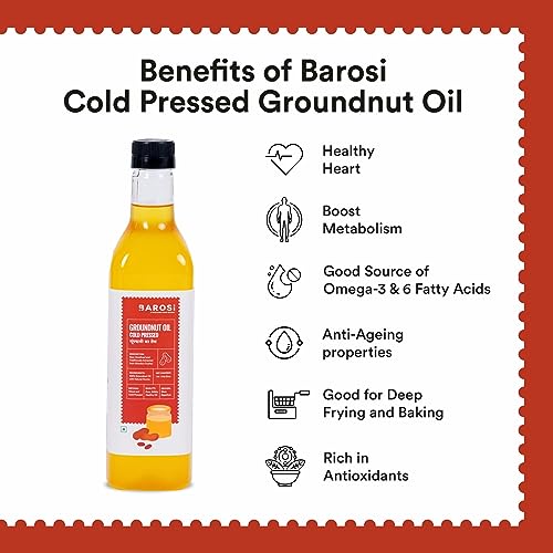 Image of Barosi Kachi Ghani Mustard Oil & Groundnut Oil Combo (1 Litre each) | Pure & Natural Cold Pressed Mustard Oil (Sarso Tel) & Ground nut Oil | Traditionally Extracted from Wooden Crusher | Pet Bottle