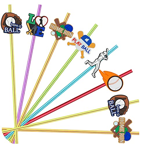 Pitillos reutilizables para fiesta tema béisbol 24 piezas miniatura 1