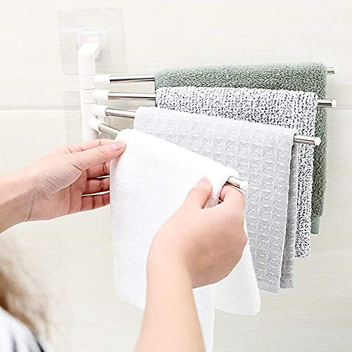 Image of Stainless Steel 4 Bar Towel Rack for Bathroom Towel Holder for Kitchen Towel Hanger Stand for Wash Basin - Self Adhesive(Pack of 1) | Kitchen Towel Hanger | Towel Holder in Bathroom