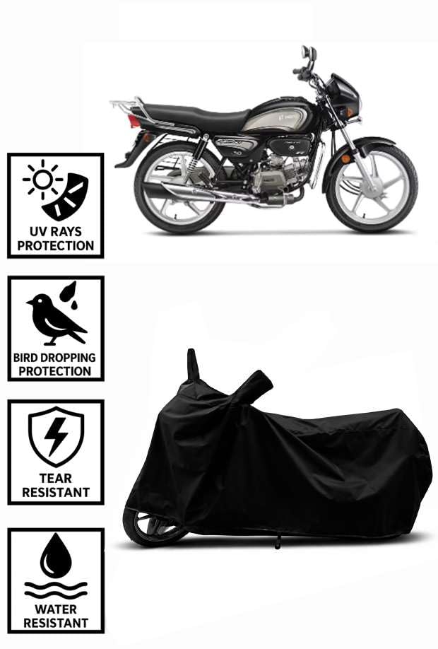 Image of Sheild Heavy Duty Waterproof Scooty & Bike Cover for Hero Splendor Plus - UV Resistant, Dustproof & Rain Protection, All-Weather Outdoor Cover for Bikes & Scooty with Buckle Straps(Black)